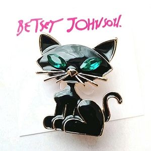 Betsey Johnson Black Cat Brooch with Gem Eyes